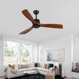 Wanze of Ocean 52 in. Modern Black Noiseless Solid Wood Brown 3 Blades Downrod Mount Ceiling Fan with 2 Downrods and Remote - 1 of 4