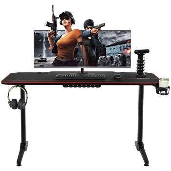 Costway 55'' Gaming Desk T-Shaped Computer Desk w/Full Desk Mouse Pad&Gaming Handle Rack Cup Holder&Headphone Hook