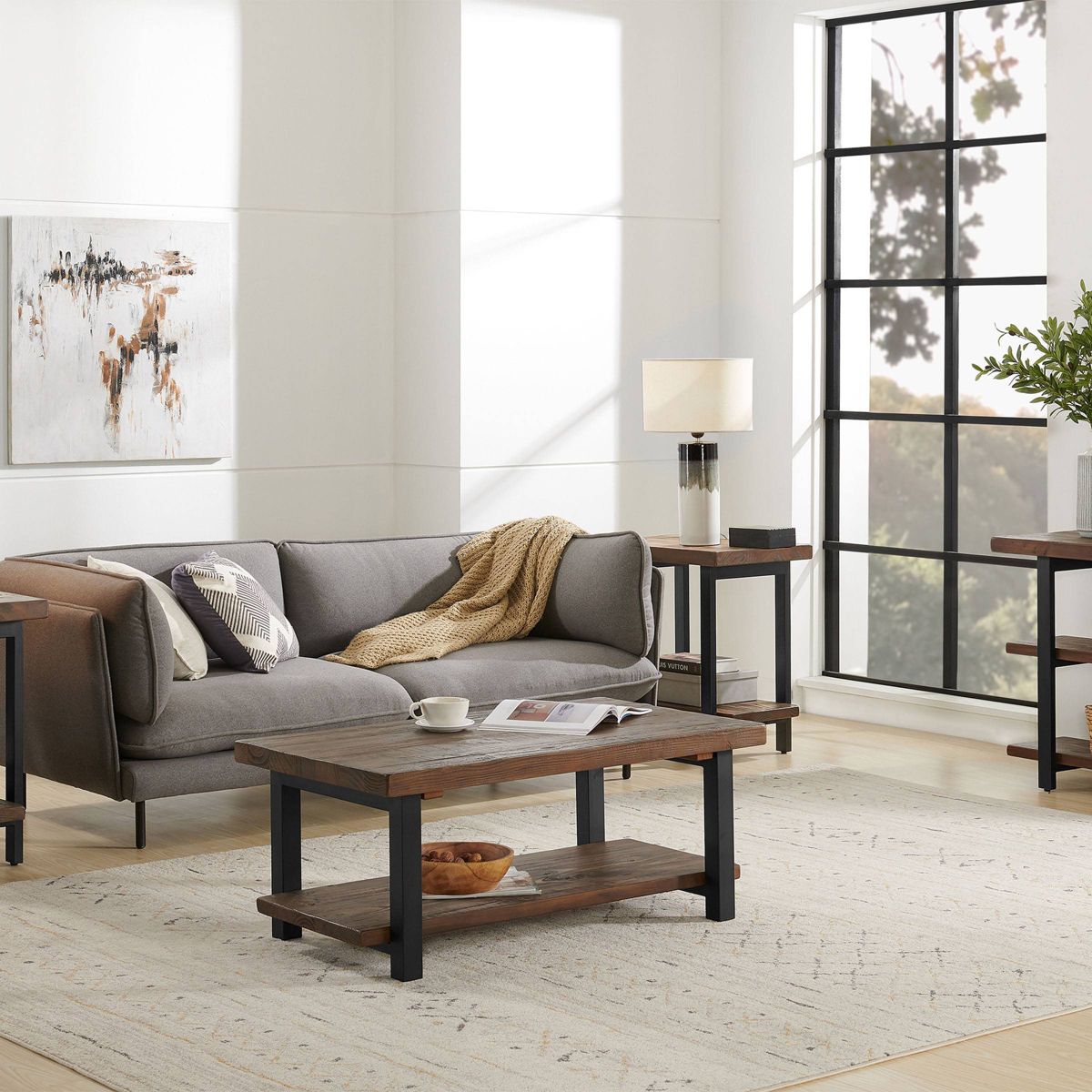 42" Pomona Metal Wood Coffee Table - Alaterre Furniture - thumbnail 9