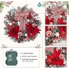 Coucheta 24 Inch Pre-Lit Christmas Wreath - Large Lighted with Xmas Balls, Artificial Flower & Bow, Red & White - 3 of 4