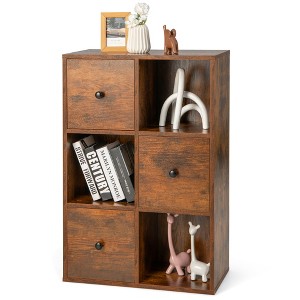 Costway 6-Cube Bookcase Storage Organizer with 3 Open Cubes 3 Drawers for Home Office White/Brown - 1 of 4