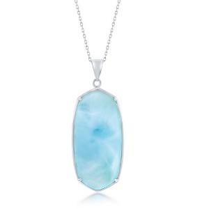 Caribbean Treasures Sterling Silver Large Long Hexagon Larimar 18" Pendant Necklace - Blue - 1 of 2