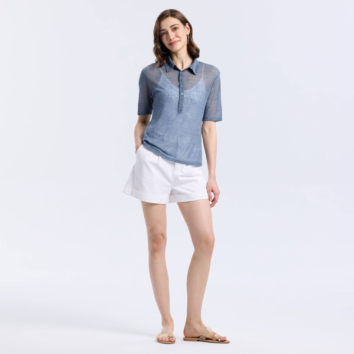 Women's Elbow Sleeve Tissue Jersey Polo Shirt - A New Day™ - thumbnail 8