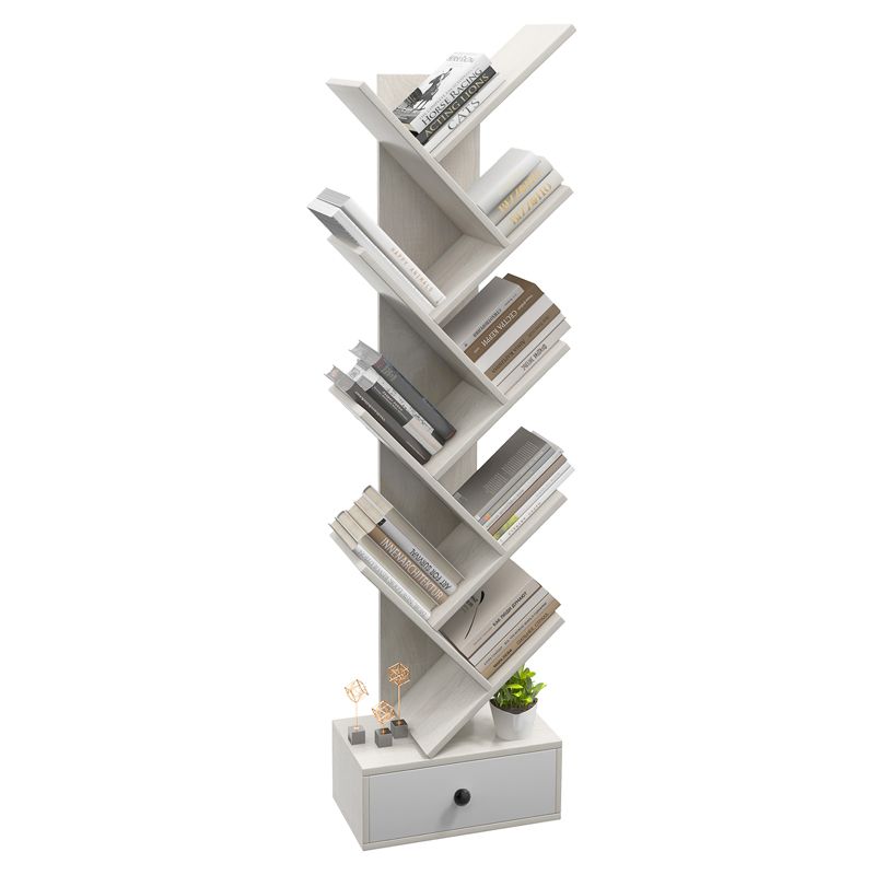 Tangkula 10-tier Tree-shaped Bookshelf with Drawer 59” Wood Bookshelf w/ 10 Compartments Home Organizer Display Shelf Beige/Brown, 1 of 11