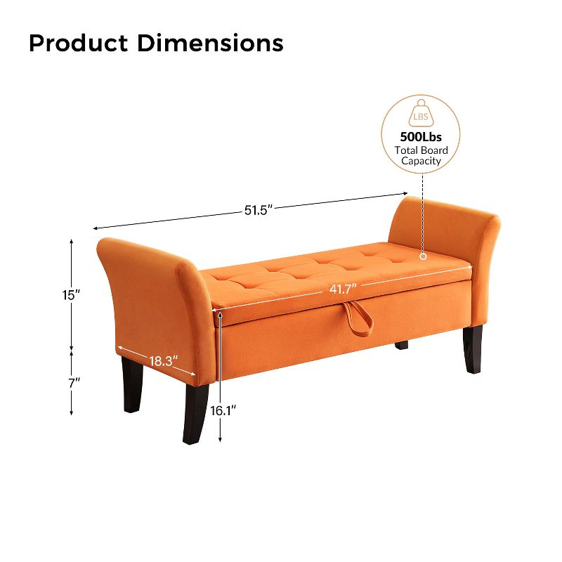 Sara 51.5" Wide Velvet Contemporary Storage Bench With rubberwood leg|ARTFUL LIVING DESIGN, 5 of 10