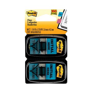 Post-it Flags Arrow Message 1" Page Flags, "Initial Here", Blue, 50 Flags Dispensers/2 Dispensers/Pack - 1 of 4