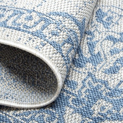 Elegant Medallion Grey/Blue Indoor/Outdoor Synthetic Runner Rug