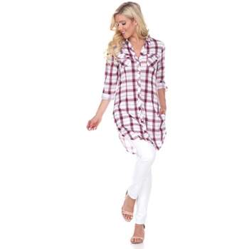 Women's Piper Stretchy Plaid Tunic with Pockets - White Mark