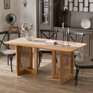 SpassWay 30"H Modern Wood Dining Table Kitchen Table Conference Table Gaming Table with Double Pedestal Walnut/Black/Natural Wood - 1 of 4