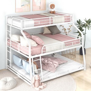 Whisen Metal Twin XL/Full XL/Queen Triple Bunk Bed with Long and Short Ladder and Full-Length Guardrails - 1 of 4