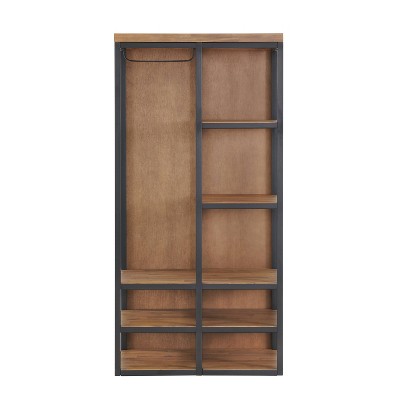 Lloyd 58" Natural Acacia Wood and Metal Hall Tree with Storage