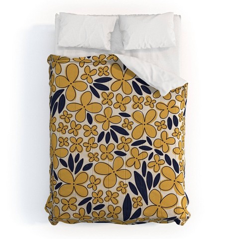 Deny Designs Full/Queen Alisa Galitsyna Four Leaf Flower Pattern Comforter and Pillow Sham Set Yellow: Modern Floral Bedding, Lightweight Polyester