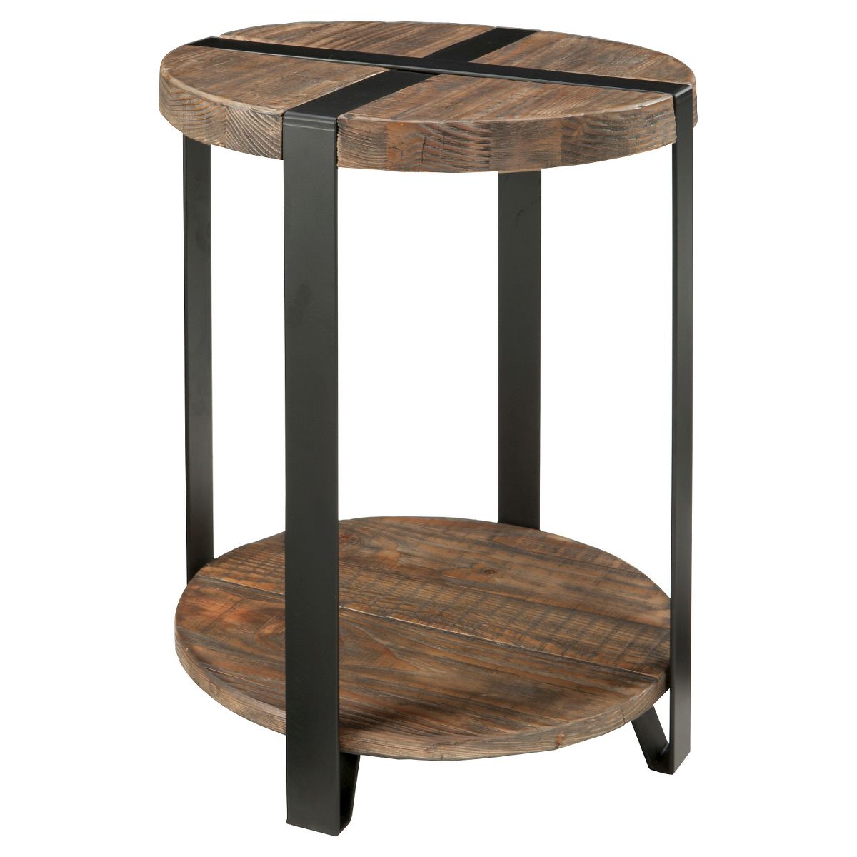 20" Modesto Diameter Round End Table Brown - Alaterre Furniture: Rustic Industrial Style, Fixed Shelf, Metal Frame