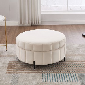NicBex Modern Round Reversible Lid Footstool Small Ottoman with Storage,Velvet Upholstered Storage Ottoman for Living Room,Bedroom - 1 of 4