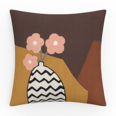 18"x18" Still Life Indoor Square Throw Pillow Brown - Pillow Perfect: Polyester Fiber Fill, Removable Cover, Zip Closure