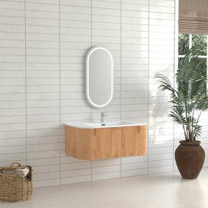KWPZQEB Bathroom Vanity with Ceramic Sink, Modern Floating Bathroom Vanity with Large Darwers, Wood Grain Texture Wall Mounted Vanity - 1 of 4
