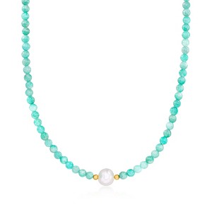 Ross-Simons 8.5-9mm Cultured Pearl and 4-4.5mm Amazonite Bead Necklace With 18kt Gold Over Sterling - 1 of 4