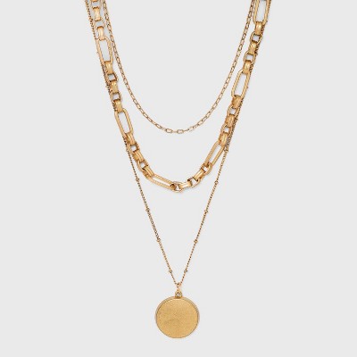 Disc Charm and Chain Layered Necklace - Universal Thread™ Gold