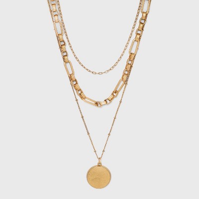 Disc Charm And Chain Layered Necklace - Universal Thread™ Gold