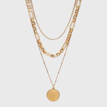 Disc Charm and Chain Layered Necklace - Universal Thread™ Gold