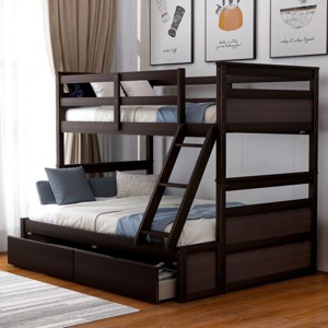 Twin Over Full Bunk Bed with Storage Drawers, Convertible to Two Beds, Space Saving Solid Wood Bed Frame for Kids & Teens-3irtyhousy - 1 of 4