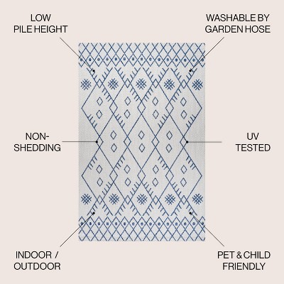 Ivory/Navy Boho Moroccan 4'x6' Synthetic Area Rug