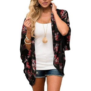 Haute Edition | Women's Lightweight Summer Cardigan Cover Up in Leopard and Floral - 1 of 3