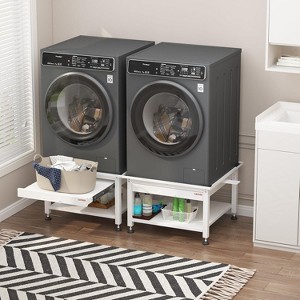 27" Wide Washer and Dryer Pedestals with Basket Shelf, 16" Hight Laundry Pedestal with Adjustable Anti-Vibration Pads,Drain Pan Hose,1000 lbs Capacity - 1 of 4