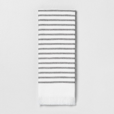 grey and white striped towels