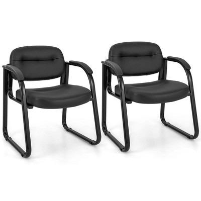Costway Waiting Room Chair Set of 2/4/6/8/10/12 with Sled Base and Padded Arm Rest Home Black