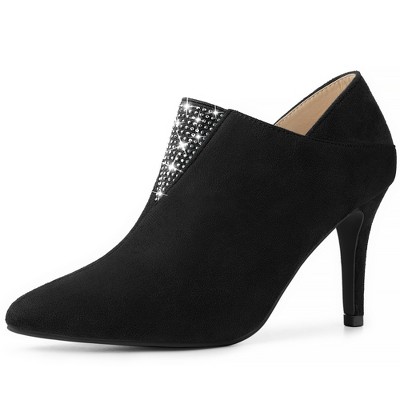 Allegra K Women's Pointy Toe Rhinestones Pull on Stiletto Heel Ankle Booties