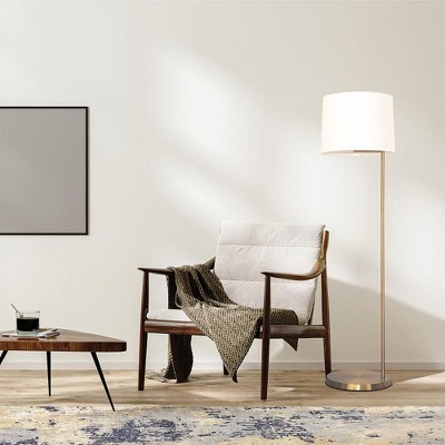 VYNXARIA 61"H Zenith Offset Brass Base Floor Lamp with Drum-shaped Linen Shade