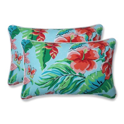 2pk Tropical Paradise Rectangular Throw Pillows Blue - Pillow Perfect