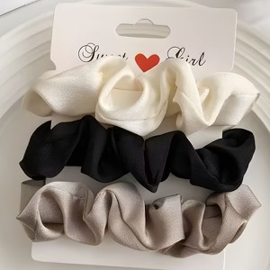 Kitcheniva Silky Satin Scrunchies 3 Pcs - White, Black, Beige - 1 of 3