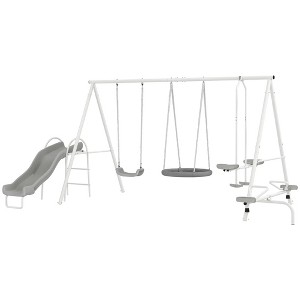 Resenkos 5-in-1 Swing Set, Heavy Duty A-Frame, Saucer Swing, Slide, Seesaw, Glider, Kids Outdoor Playset, Gray - 1 of 4