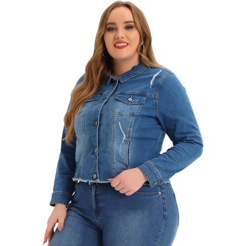 Plus size 2024 ripped jean jacket