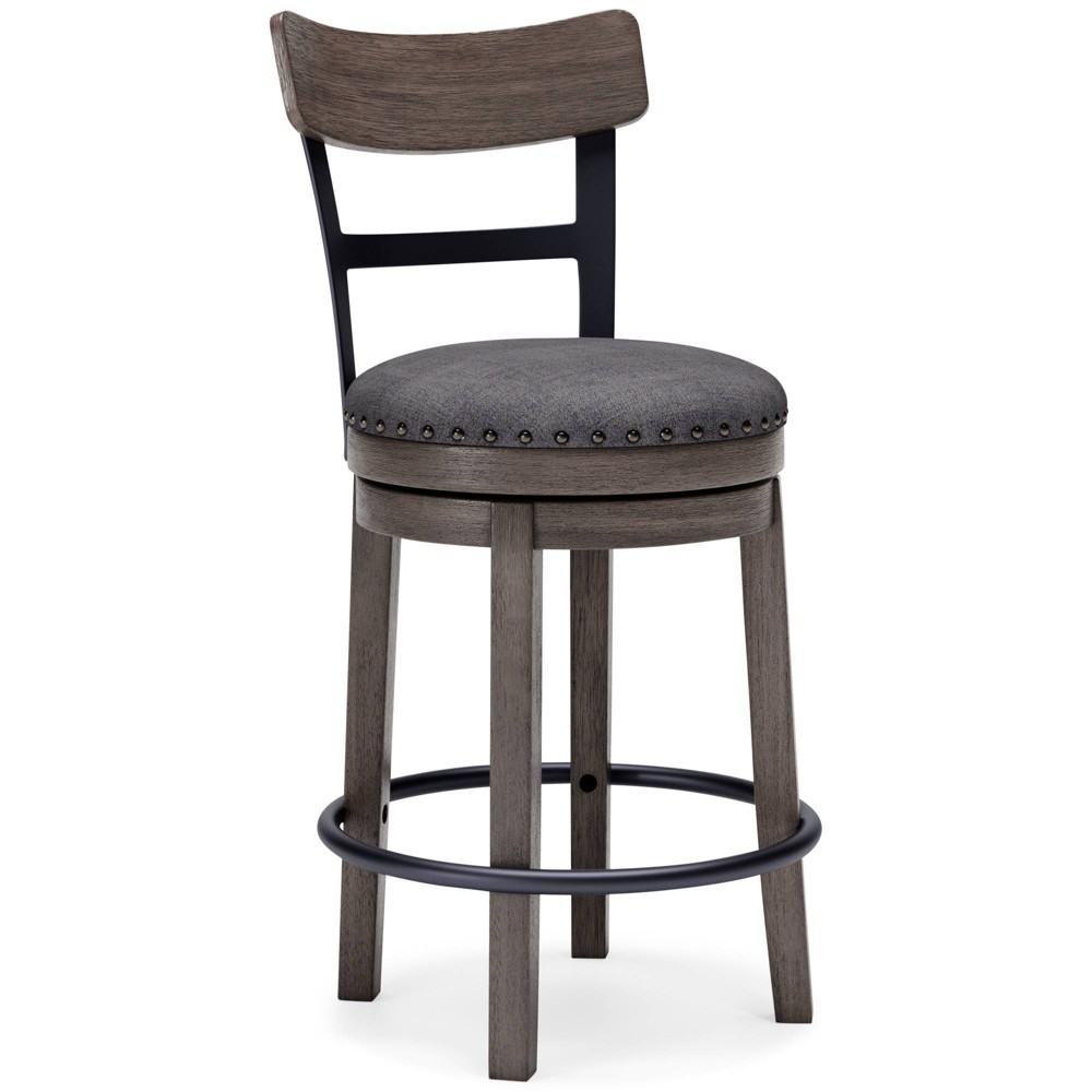 Photos - Chair Ashley Caitbrook Counter Height Barstool Gray - Signature Design by : Polyester Upholstery, Nailhead Trim, Swivel Seat 