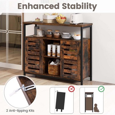 Rustic Brown MDF Industrial Buffet Cabinet with Adjustable Shelves