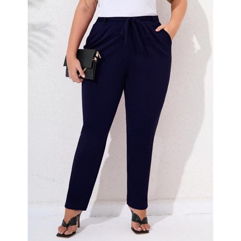 Womens Plus Size Stretchy Work Pants Elastic Waist Business Casual Pants With Pockets Tapered Dress Pants Navy Blue 5xl Target