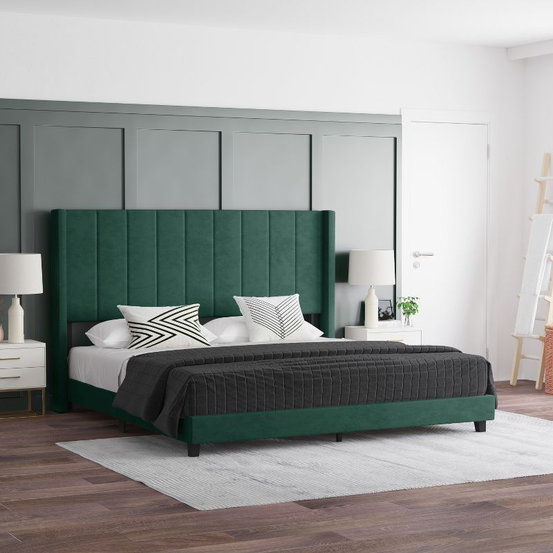 Emma and Oliver Upholstered Platform Bed with Vertical Channel Stitch Detail and Engineered Wood Frame - No Box Spring Required, 2 of 12