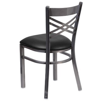 Black Metal Cross Back Side Chair with Vinyl Seat