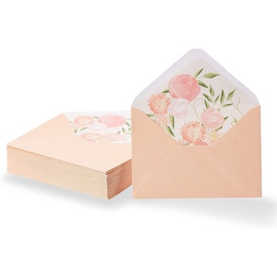 Paper Junkie 50-Pack A1 Watercolor Pink with Floral Lining Envelopes 3 x 5 for Invitations & Greeting Cards