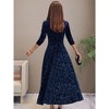 Coolmee Women's Semi Formal Dresses High Waist Floral Midi Velvet Cocktail Dresses V Neck Long Sleeve Solid Color A Line Dresses XL Blue - 3 of 4