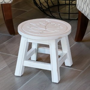 TopCompy Carved Wooden Step Stool with Maple Leaf Design for Kids Bathroom Kitchen Bedroom Footrest Mini Side Table, White, 12"*12"*11" - 1 of 4