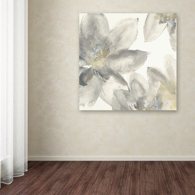 Gray and Gold Floral Watercolor Canvas Art, 18'' x 18''