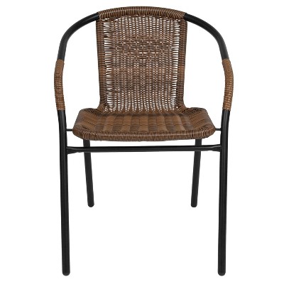 Medium Brown Rattan Stackable Indoor-Outdoor Dining Chairs, Set of 4
