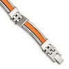 Chisel Stainless Steel Polished with Orange Greek Key Design Rubber Inlay 9" Bracelet - 2 of 4