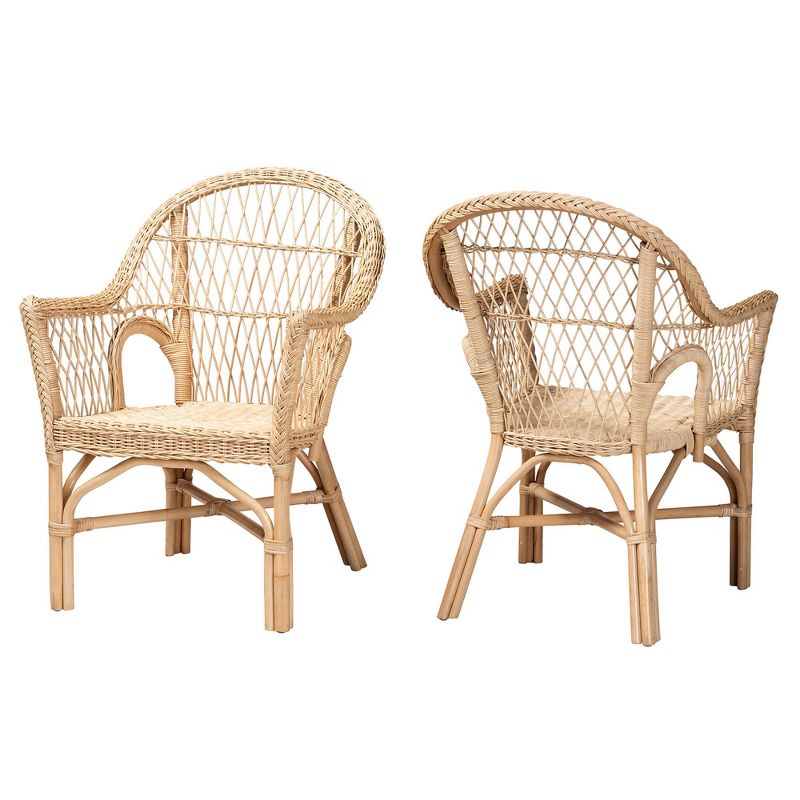 bali & pari Zara Modern Bohemian Natural Rattan 2-Piece Accent Chair Set, 2 of 9