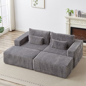 87" Oversized Sectional Lounge Chaise Sofa, Plush Corduroy Fabric Cloud Loveseat with 2 Removable Footstools, No Assembly Required - 1 of 4
