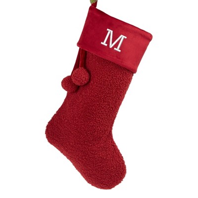 Personalization Mall Cozy Burgundy Shearling Embroidered Initial Christmas Stocking